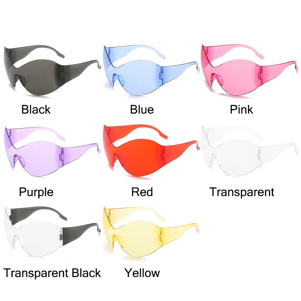 Oversized Futuristic Sunglasses for Women Men Rimless Y2K Sun Glasses Wrap Around Black Sun Glasses UV400 Protection Shades