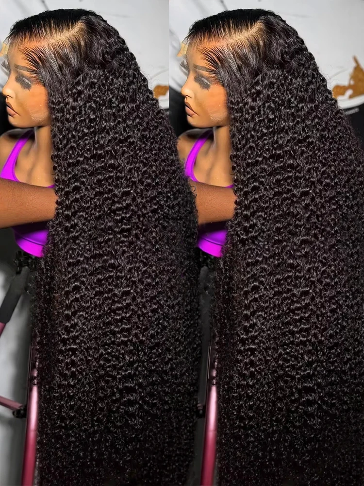 300% densidad 13x6 Hd transparente suelta onda profunda peluca Frontal de encaje brasileño 40 46 pulgadas rizado pelucas delanteras de encaje sin pegamento para mujeres