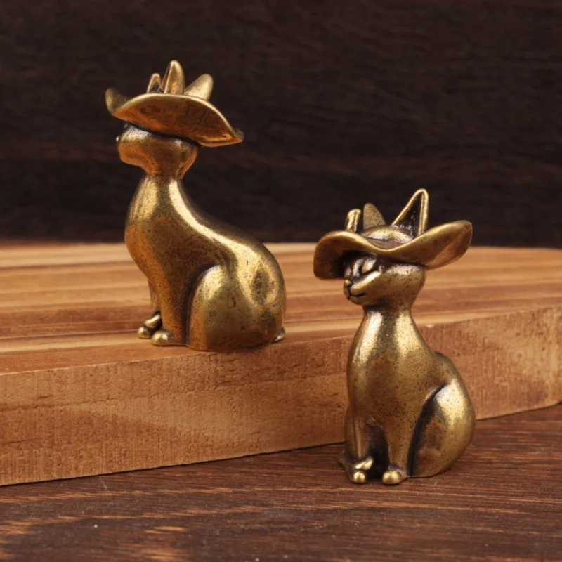 1PC Vintage Brass Princess Cat Statue Elegant Cat Animal Figurine Desktop Ornament Office Home Decor Crafts Gift for Cat Lovers