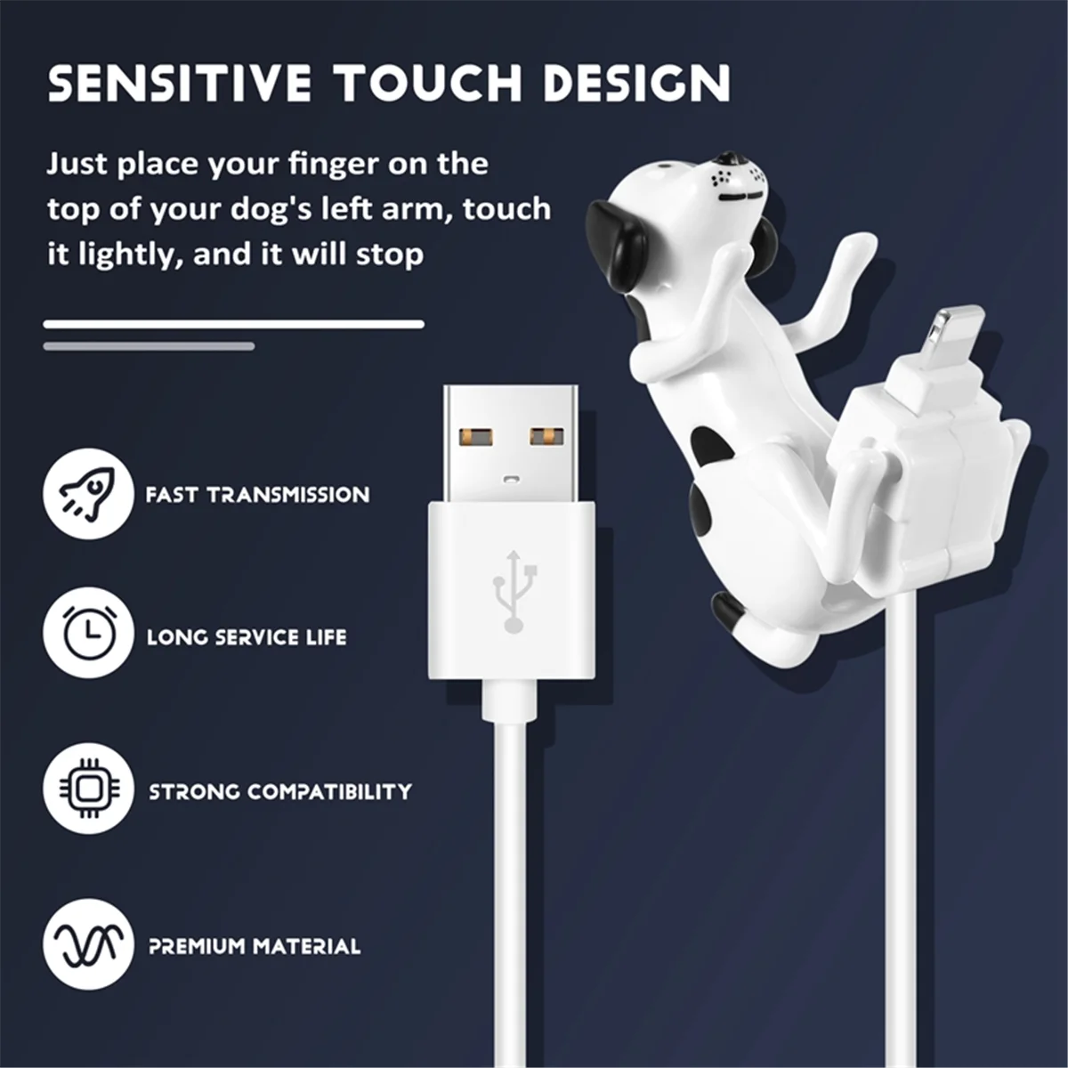 USB Cable Funny Humping Dog Charger for /12/11 and More, Moving Spotty Dog Fast Charger USB Cable