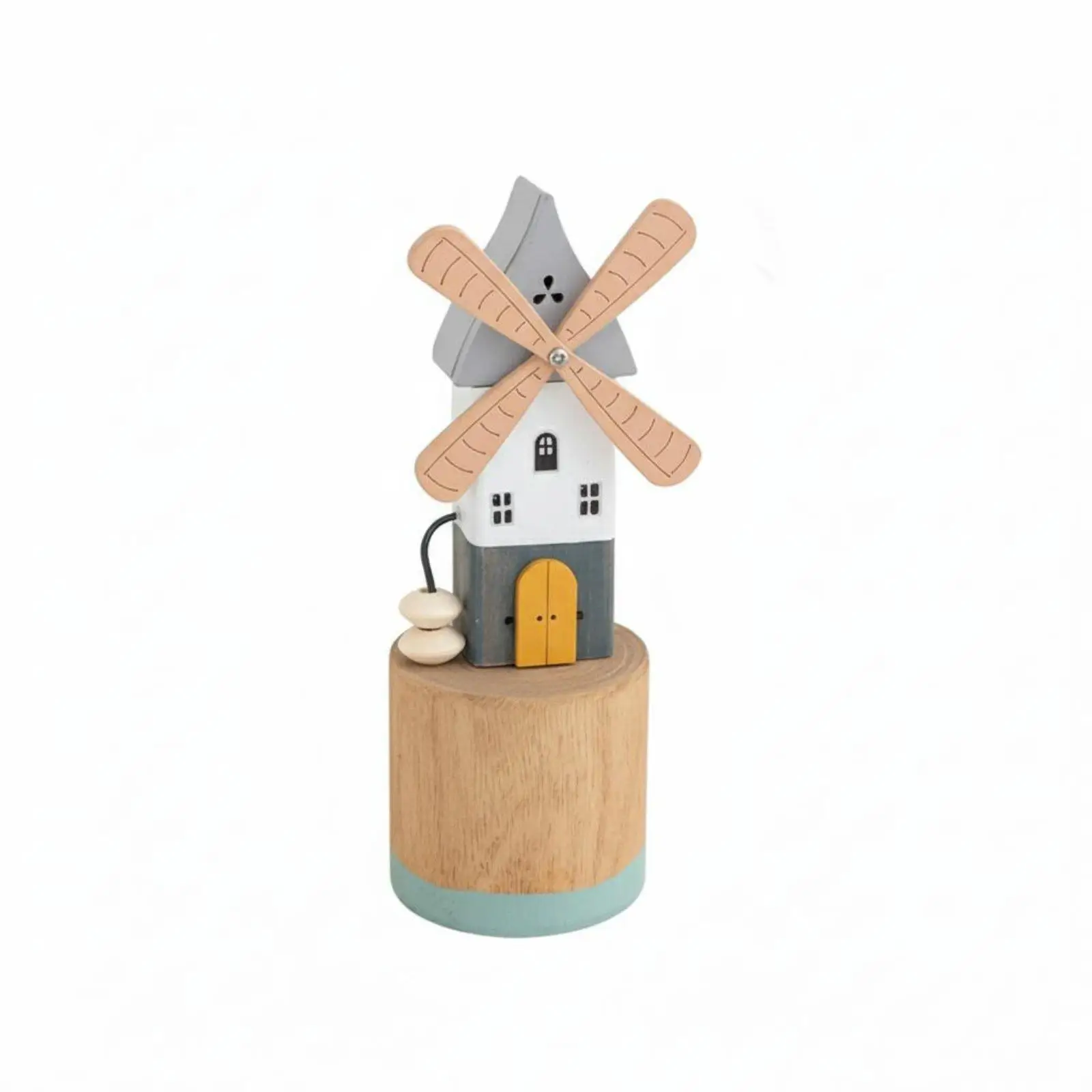Dutch Style Windmill Decor Wooden Windmill Model Handmade Moving Wood Sculpture for Bookshelf, Desktop, Entryway