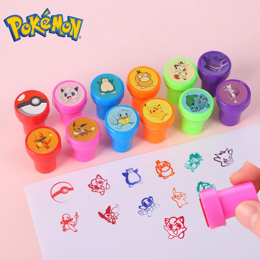 12pcs Pokemon Stamps Amine Figure Cartoon Seal Cute Pikachu Eevee Gengar Pattern Diy Children Painting Funny Toys Birthday Gifts