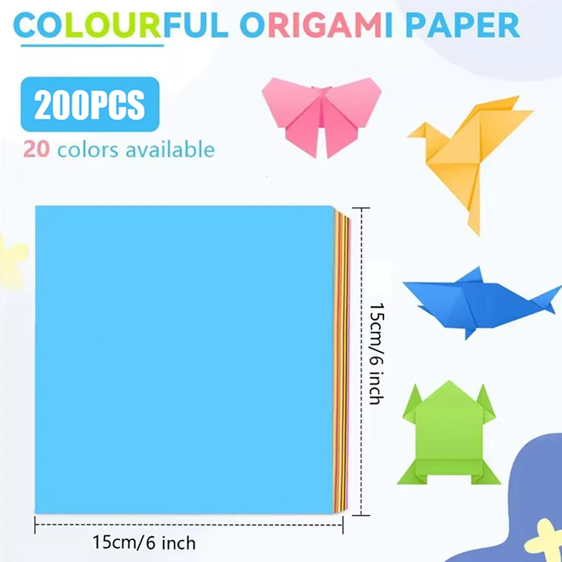 200pcs Square Origami Paper Kit For Fold Paper 20 Colors Kid Crafts Crane Colorful Papers Confetti Square Folding Double Sides