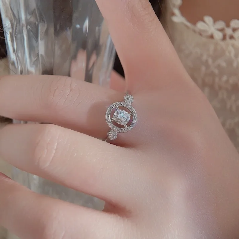 جديد S925 خاتم فضة بيضاوي الزركون شكل خلفي جولة تصميم الأزياء المتخصصة خاتم امرأة #3