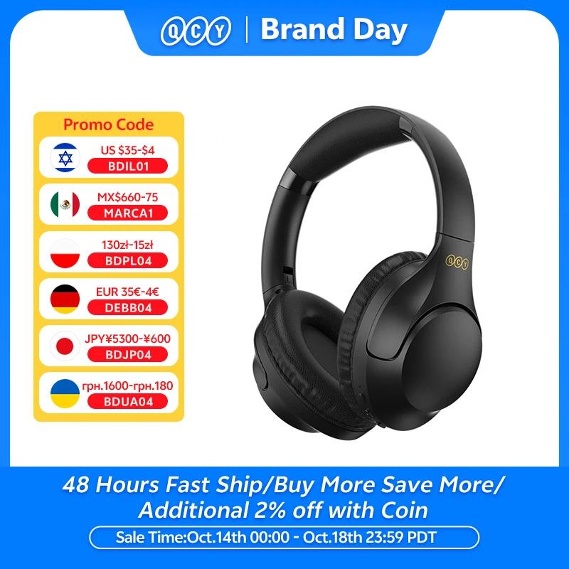 

QCY H2 H2pro Беспроводные наушники Bluetooth 5,3 Наушники BASS HIFI Стереогарнитура 78 мс Низкая задержка для музыкальных игр Время воспроизведения 60 часов