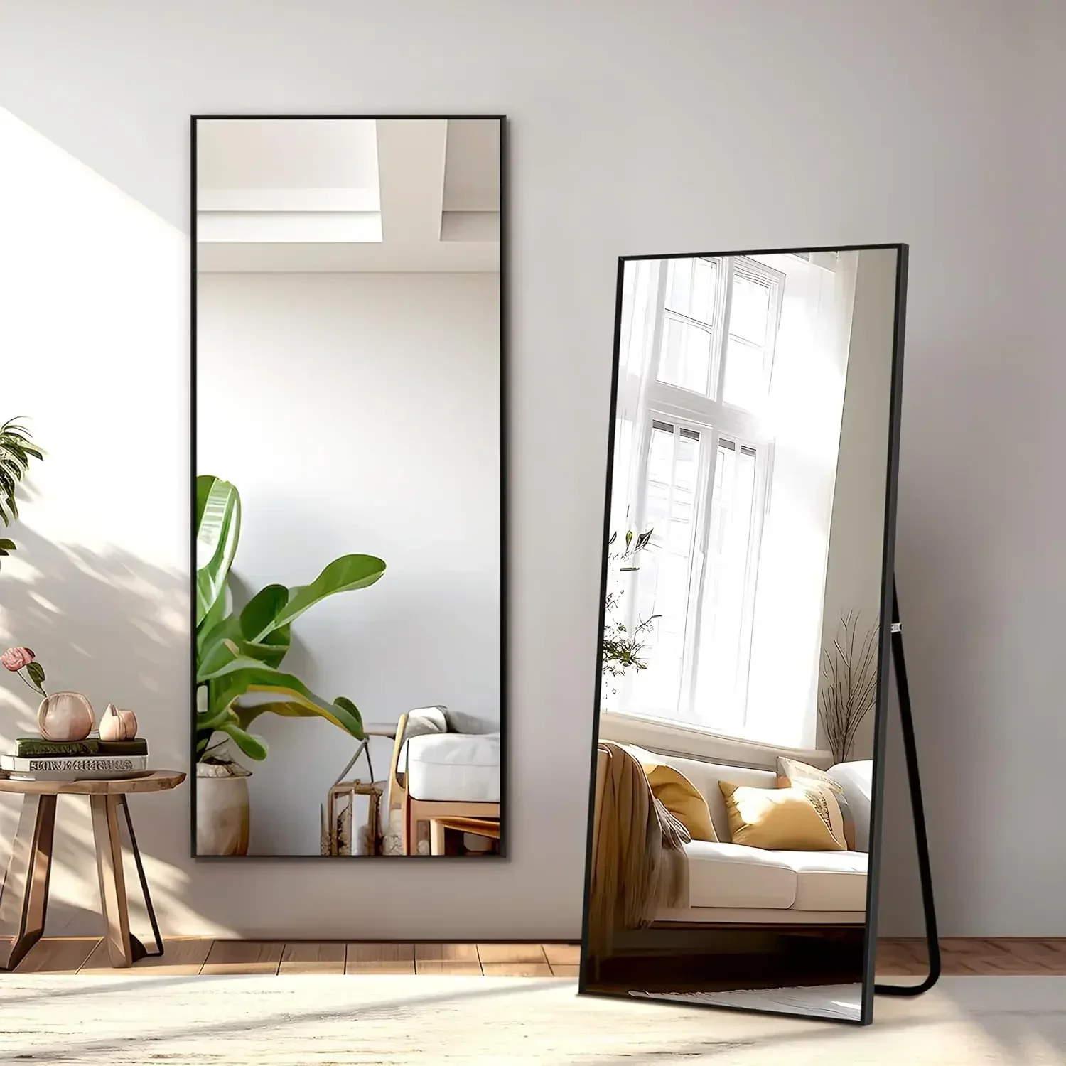 

Full Length Mirror with Stand, 56"x19" Aluminum Alloy Frame Floor Mirror, Black, Shatter-Proof Glass - Free Standing, Leaning