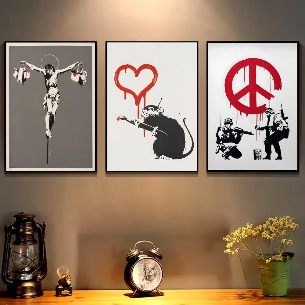 Art B-BanksyS Street Poster HD art sticky wall waterproof home living room bedroom bar aesthetic decoration