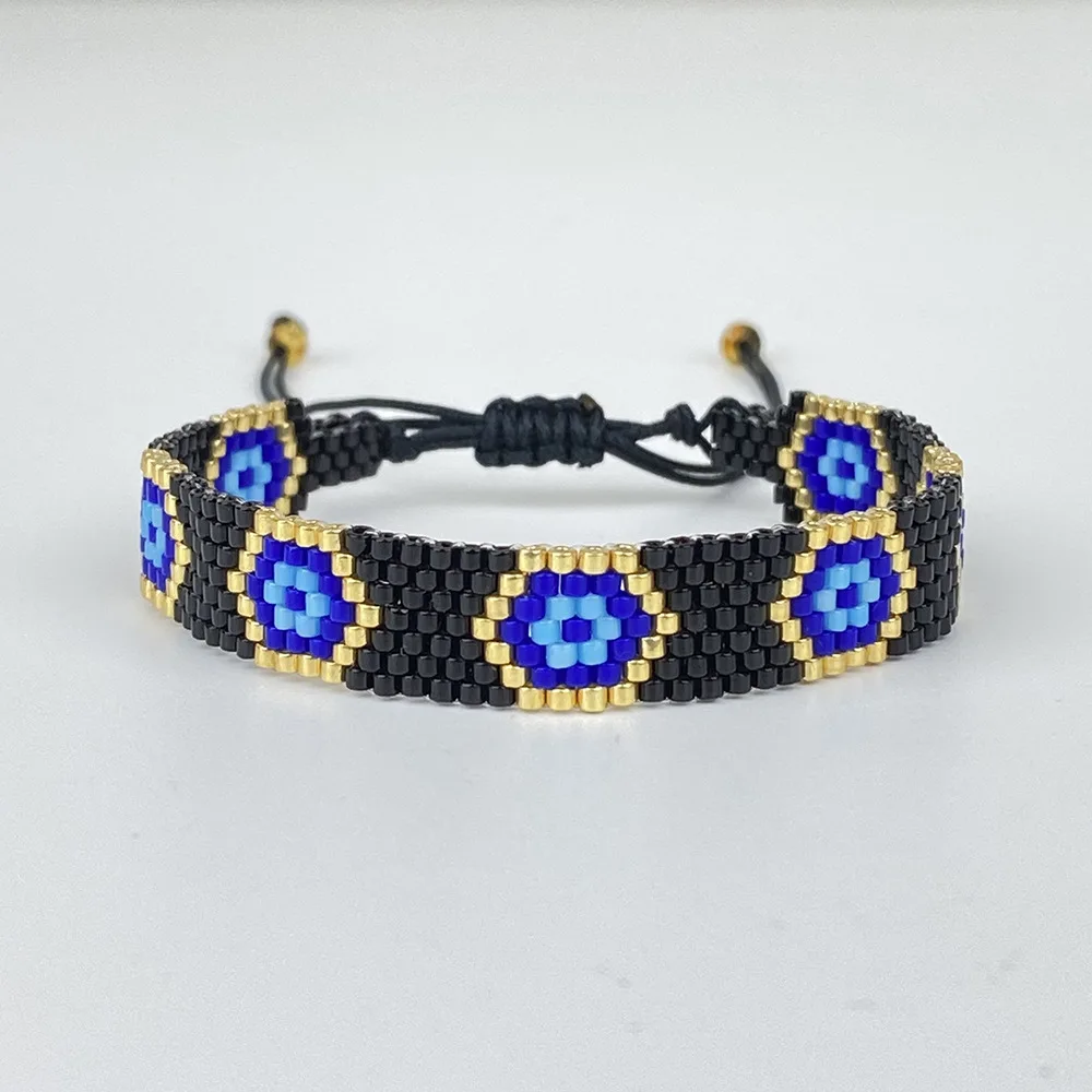 Beaded bracelet Devil's eye Design Originality Hand knitting Bohemia Adjustable Tide Simple Rice bead bracelet