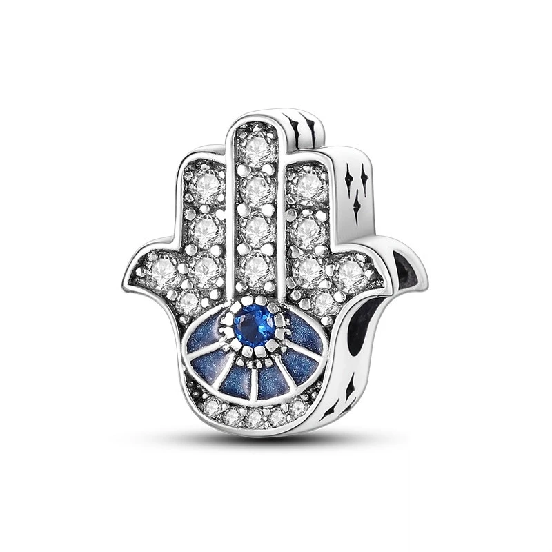 Original Evil Eye On Hand Of Fatima & Protective Hamsa Hand Dangle Charm Jewelry Beads Fit 925 Sterling Silver Pan BrandBracelet