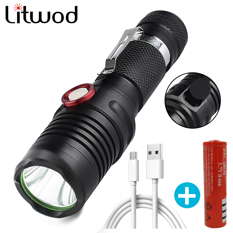 High Quality Single Switch Mode ON/OFF XM-L2 U3 Led Flashlight Zoomable USB Rechargeable 18650 Battery Waterproof Torch Lantern