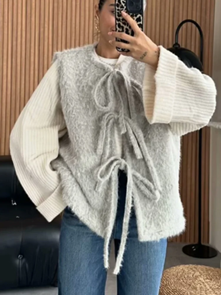 

Zevity 2024, новая женская мода, шерстяной жилет без рукавов с круглым вырезом и бантом, женская однотонная повседневная тонкая жилетка, топы CT7345