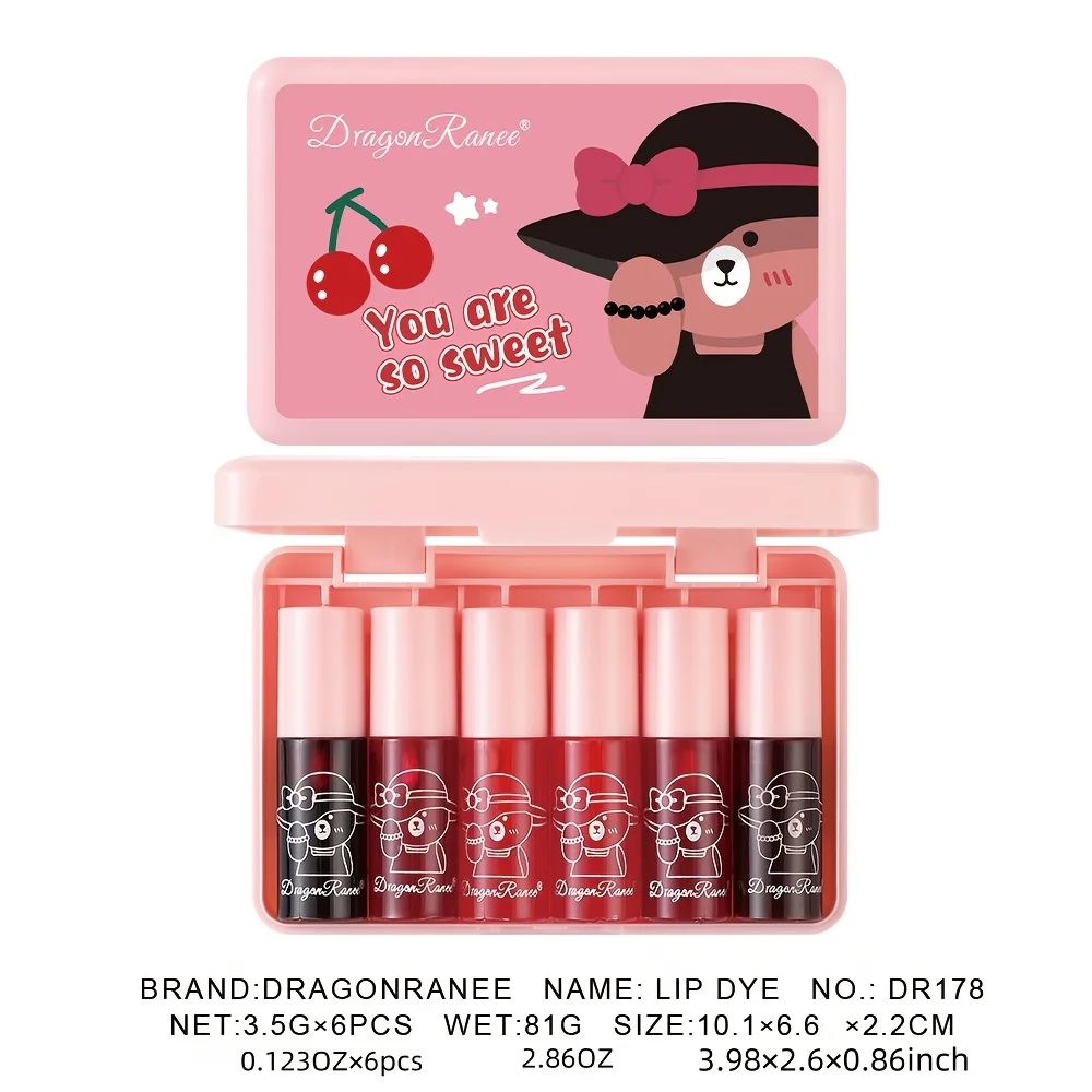 Zestaw 6 sztuk błyszczyków do ust i szminek, łatwy w aplikacji, nieklejący się, w kolorach jagodowych, błyszczący błyszczyk do ust, błyszczyk wodny, idealny na prezent świąteczny.