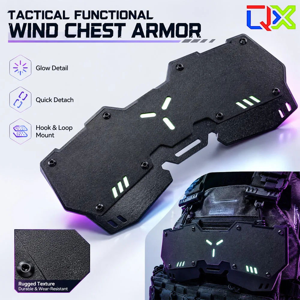 qx-tactical-functional-chest-armor-plate-cyberpunk-techwear-morale-patch-glow-decoration-hook-loop-quick-detach-gear