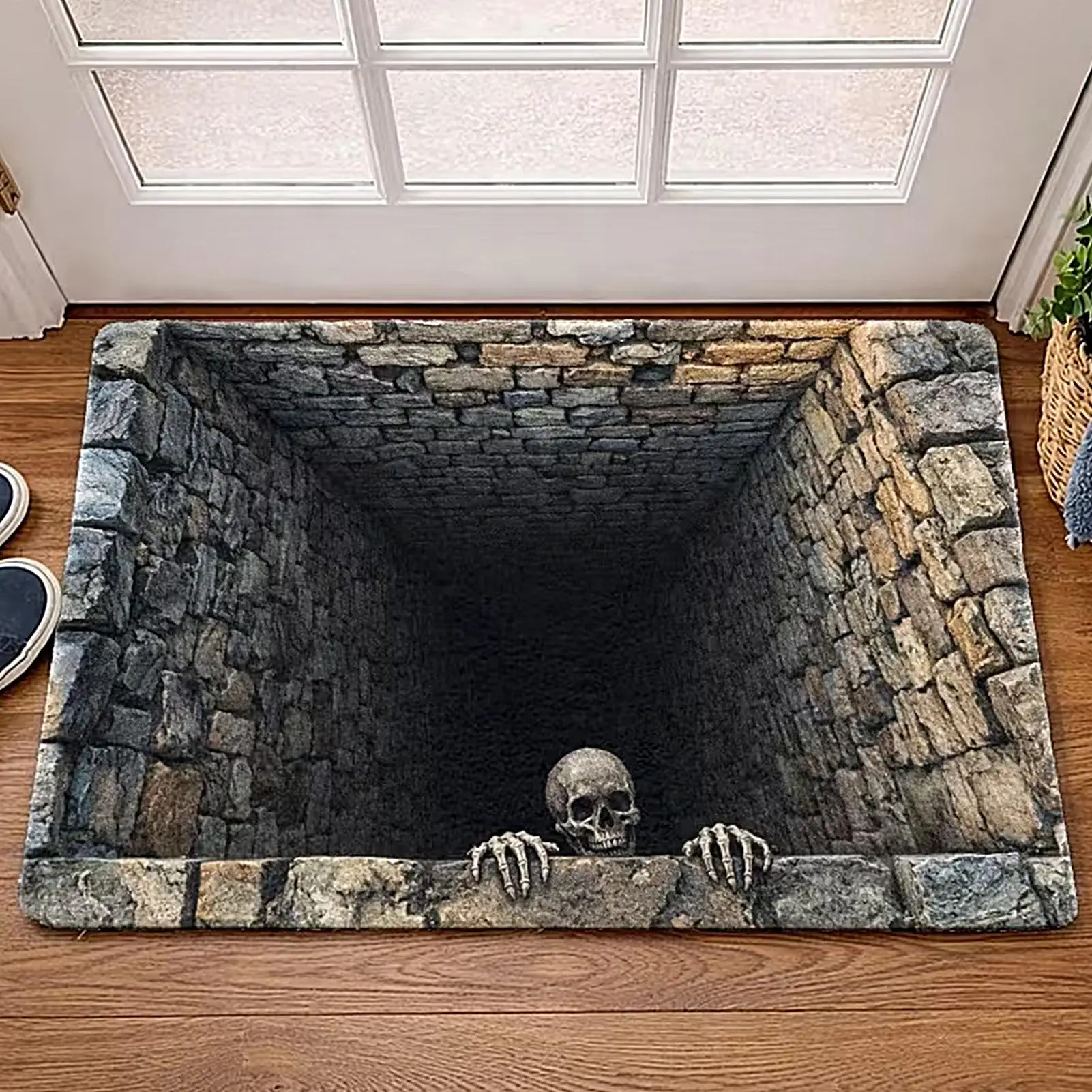 Halloween Optical Illusion Rug Anti Slip Floor Mat with Visual Hole Depth Patterns for Living Room Holiday Party Decoration