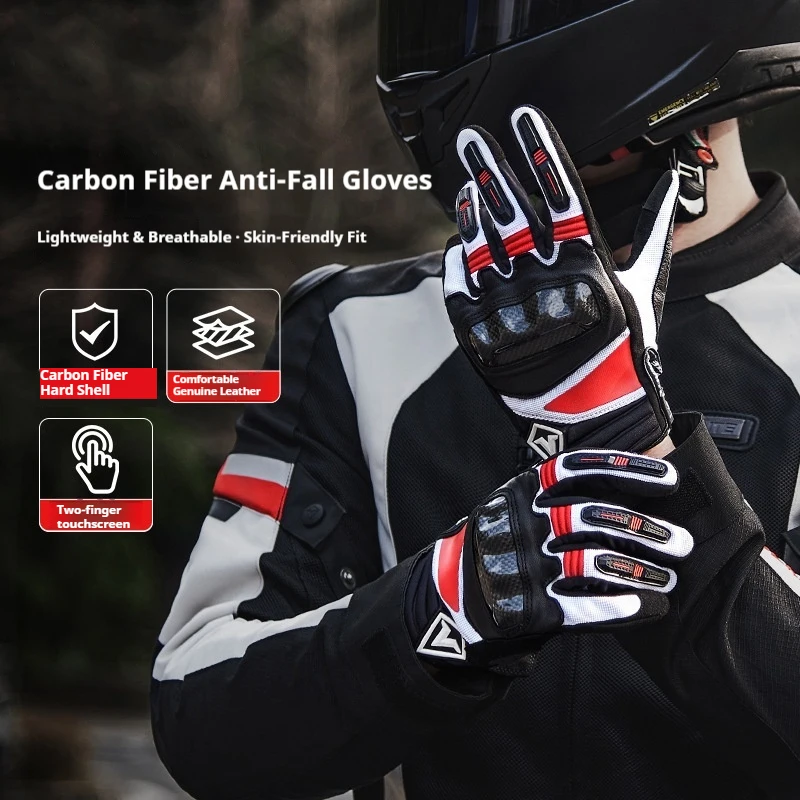قفازات جلدية للدراجات النارية تعمل باللمس متوافقة مع قفازات ركوب المركبات الكهربائية للحماية من السقوط معدات فارس الفصول الأربعة #1