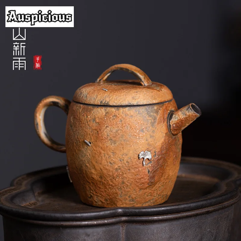 High-end Longquan Celadon Teapot Handmade Wood-fired Porcelain Pot Retro Old Rock Mud Kettle for Infusions Kung Fu Teaware Gifts