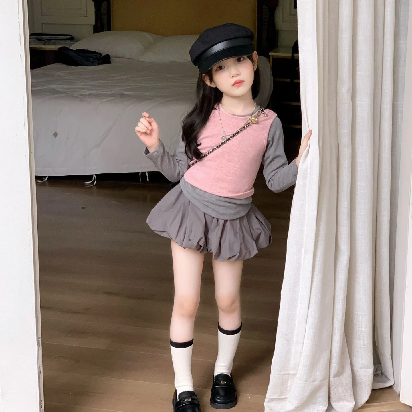 Girls' Suit 2025 Autumn New Korean  Solid Color Real Three-piece Vest with Bottoming Shirt Stacking Suit skirt