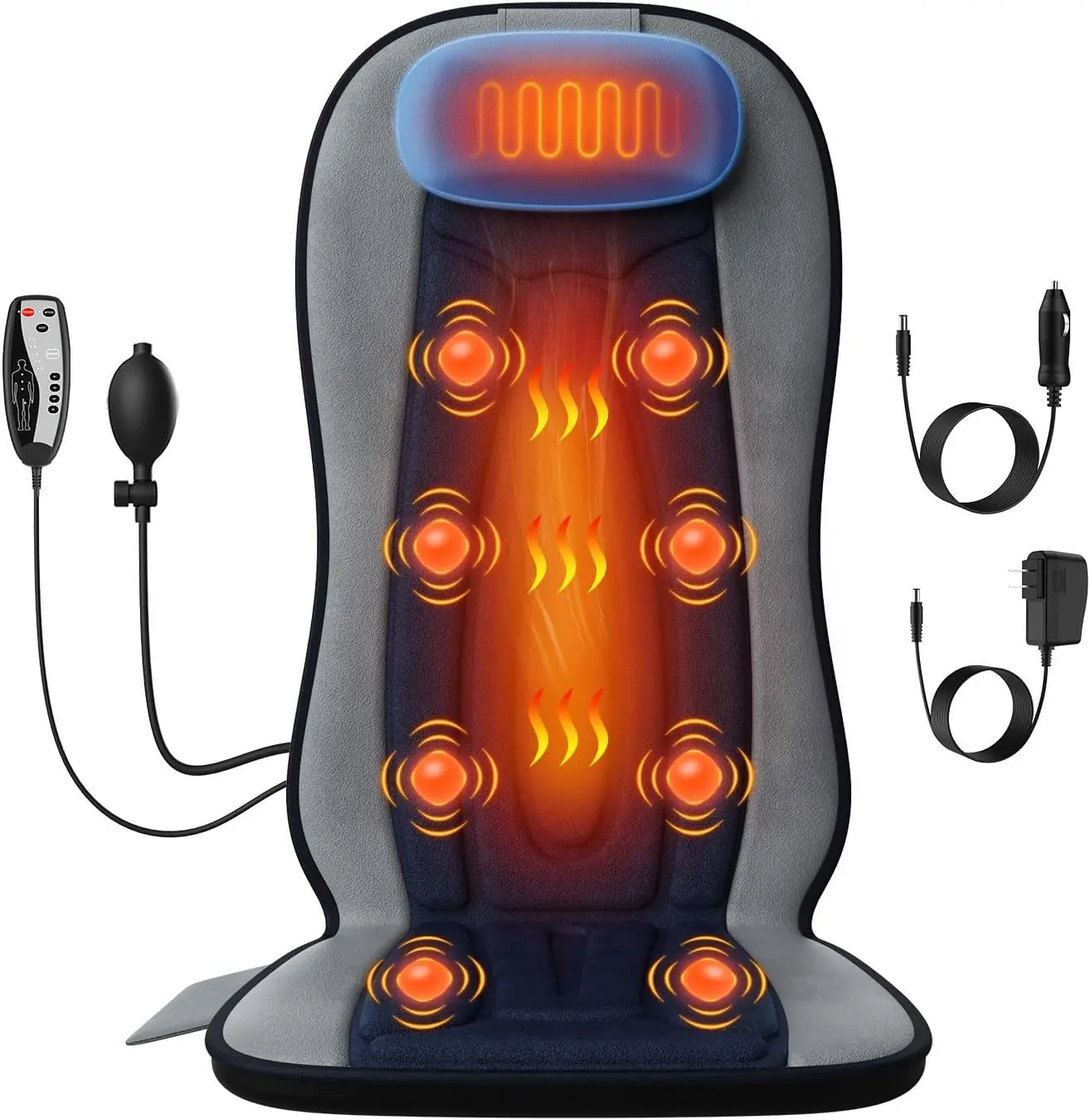 

Heated Vibration Back Massager with Neck Support, Portable Seat Cushion for Pain Relief at Home, Office & Travel