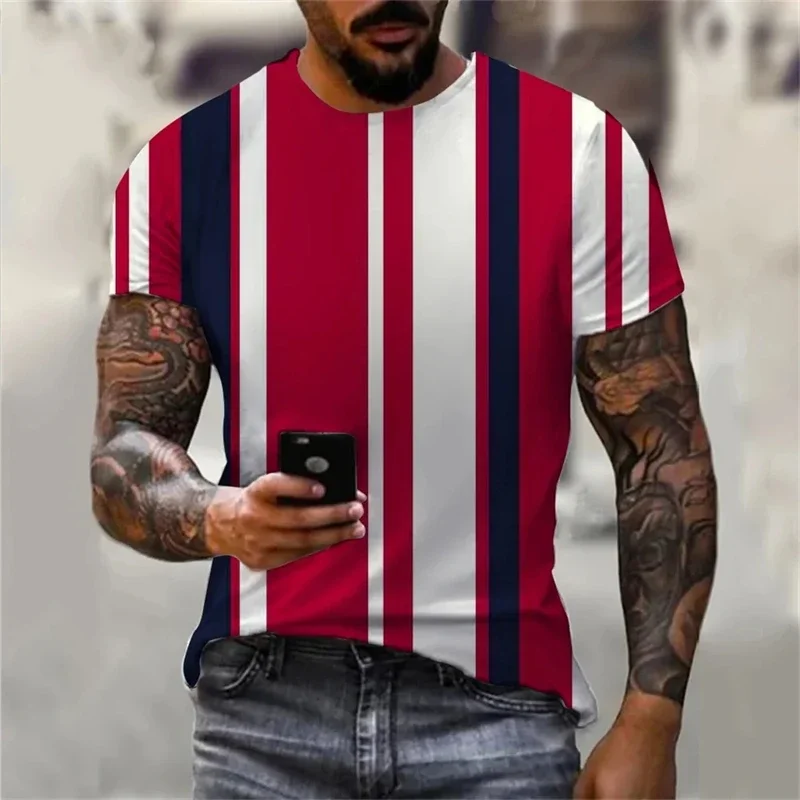 2025 Street Fashion Summer Men's and Women's Striped Printed T-shirt Casual Sportswear Fitness Top Ropa Hombre Short Sleeved Top