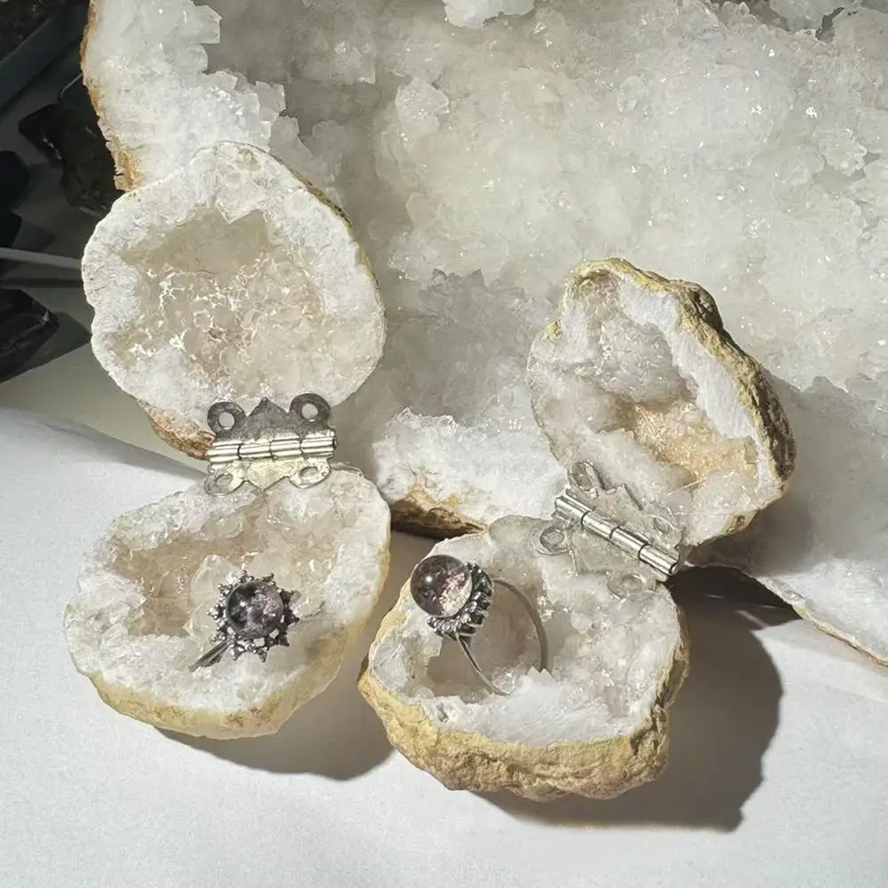Handmade Purple Glass Engagement Ring Box Amethyst Geode Crystal Jewelry Box Romantic Wedding Bands Proposal Gift For Her Women
