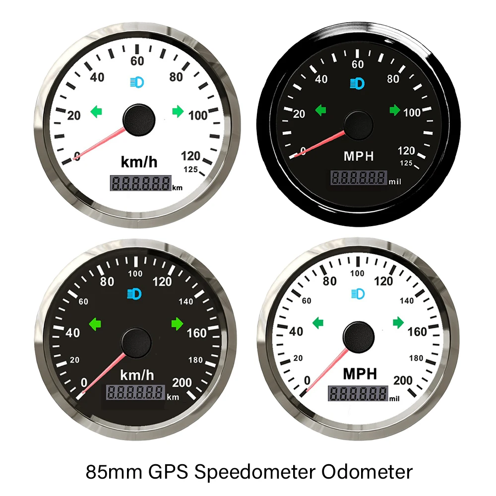 

85mm GPS Speedometer 0-125MPH 0-160MPH 0-200MPH 0-125km/h 0-160km/h 0-200kmh Total Mileage Adjustable for Car Boat Yacht 9-32V