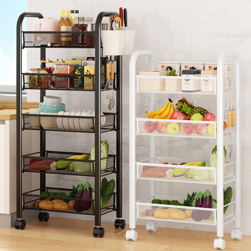 Multi-layer Floor Type Kitchen Storage Rack Organizer with Wheels for Vegetables, Fruits and Snacks