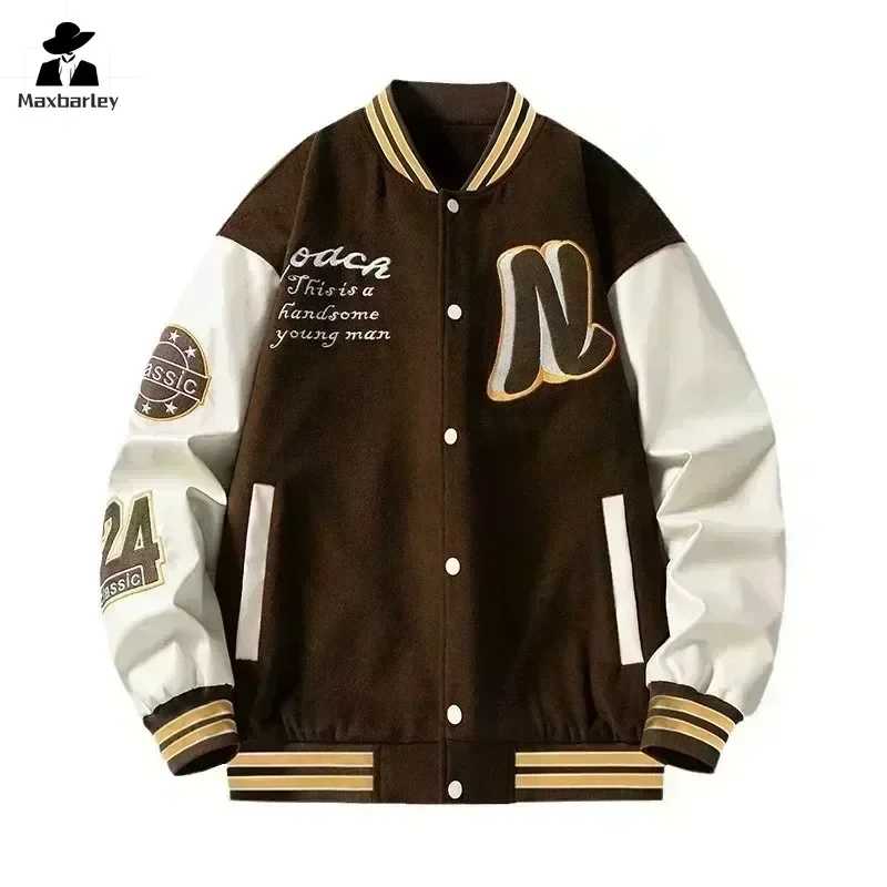 

Hip Hop Street Baseball Suit Fashion Versatile Men's Motorcycle Windproof Top Coat 2024 New Outdoor Alphabet Color Block Jacket