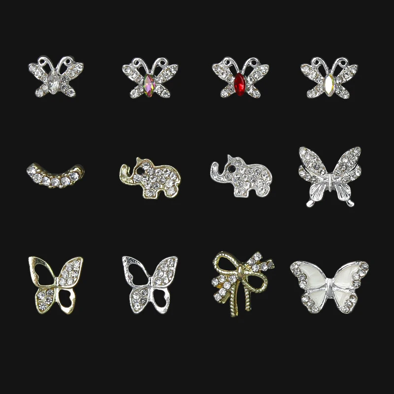 3PCS 3D Mini Crystal Butterfly Nail Art Charms accessori per gioielli in lega di lusso decorazione per unghie strass forniture Salon