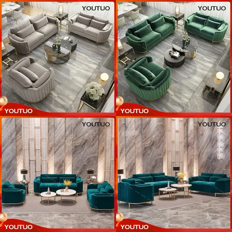  Light Luxury Gray Flannel Sofa Set Modern Small Apartment Living Room Straight 3 Seater Couch Home Furniture