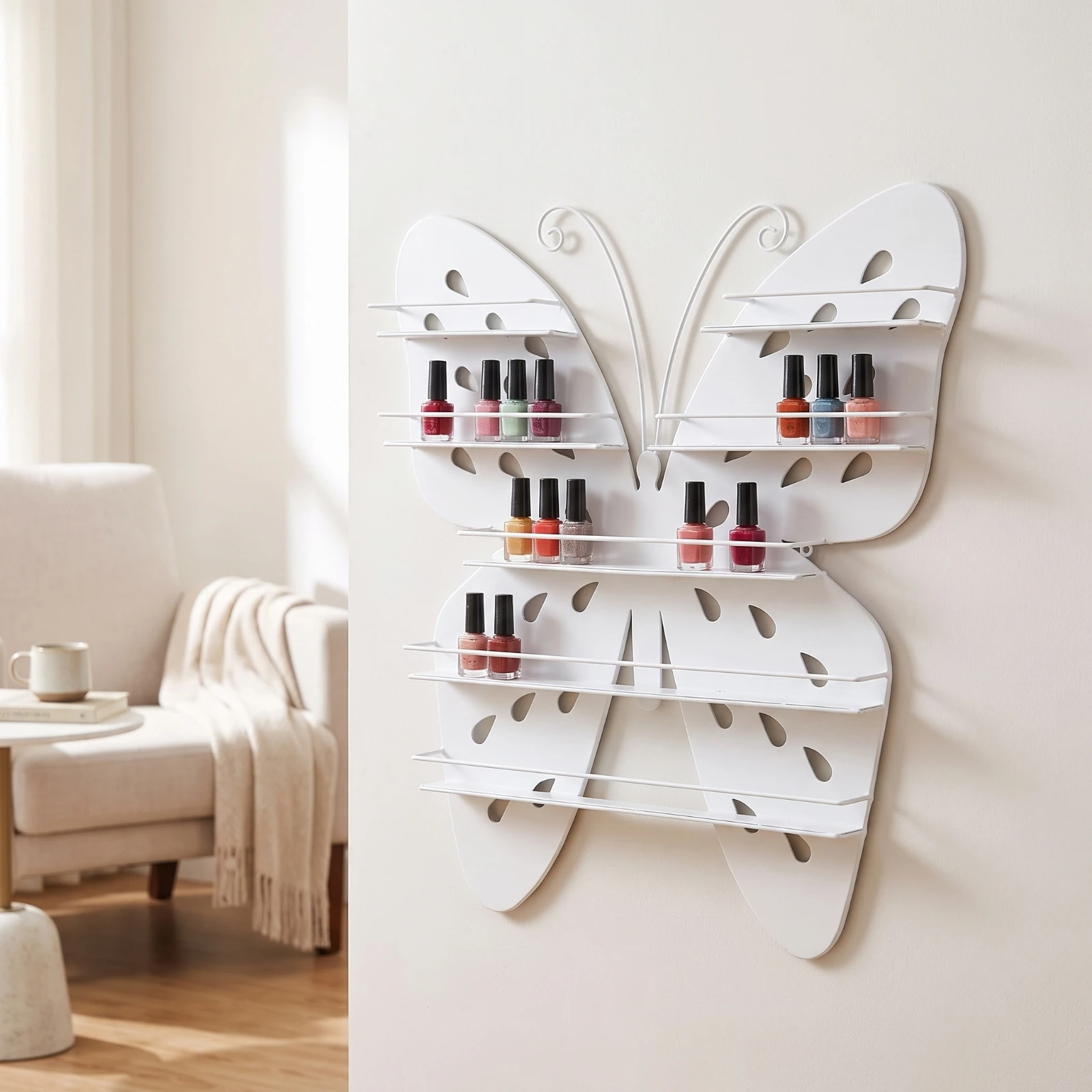 Butterfly Wall Shelf Space-Saving Butterfly Storage Rack Display Shelf with Metal Frame Cute Easy to Install for Bedroom, Vanity
