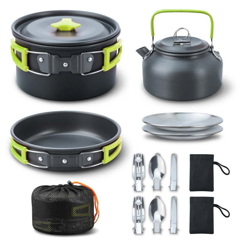 

Camping Cooking Set Outdoor Camping Cookware Set Portable Picnic Tableware Frying Pan Soup Pot Kettle Plate Knives Spoons Forks