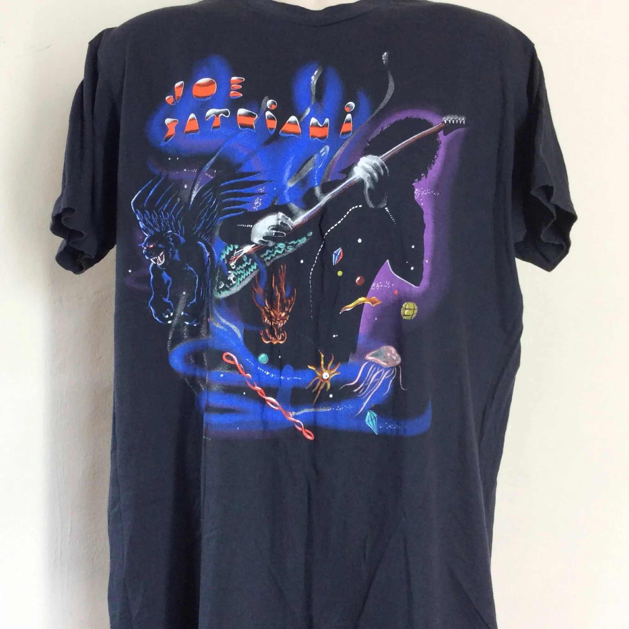 Vtg 1990 Joe Satriani Dreaming In A Blue World Concierto Camiseta Negro XL 90s Guitarra clásica Rock