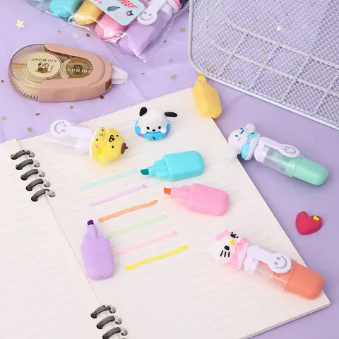 Ny Sanrio överstrykningspenna 6-24 st Kuromi Melody mjuk gummimunk mini färgpenna flicka presentpenna söt barnmålningspenna 8 best sales mini-överstrykningspennor - №5
