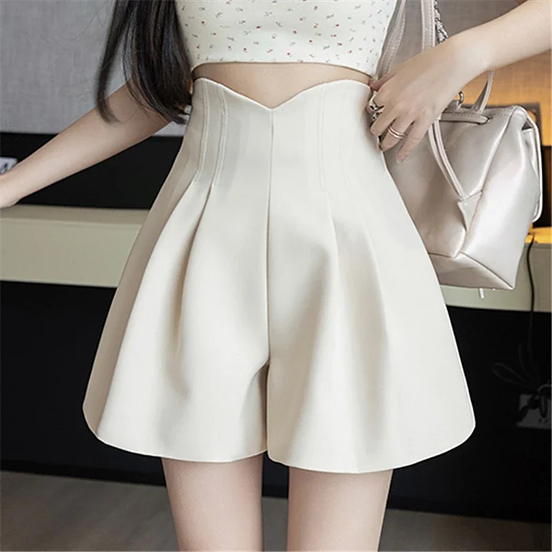 2024 Spring Summer New High Waist Casual Pants Wide Leg A-line Pants for Women Korean Style Outwear Office Lady Shorts Female