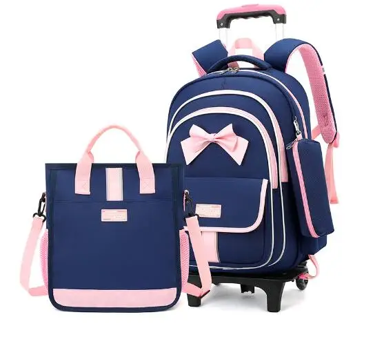 Mochila escolar com rodinhas para meninas, mochila escolar com rodas, bagagem de viagem com bolsa para crianças pequenas