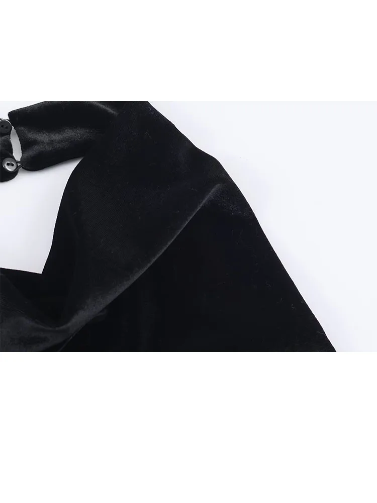 Hh mulher primavera elegante novo sexy sem costas sem mangas dobras rendas decoração vestido de veludo moda feminina halter pescoço vestido de banquete