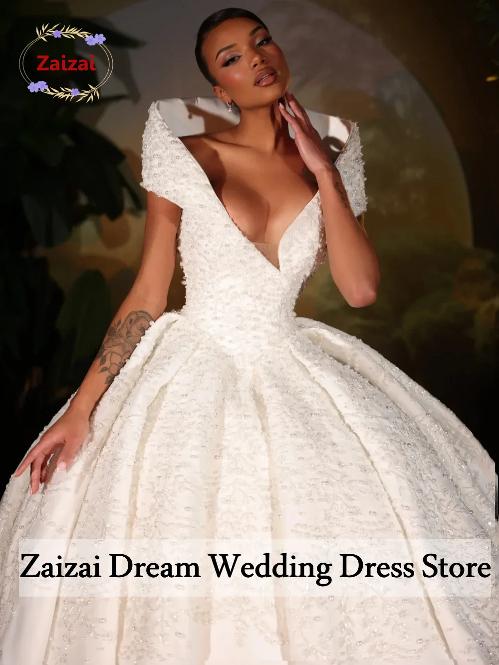 Customzied 2026 Gorgeous White Fully Beaded Pearls Wedding Dress Satin Deep V-neck Bridal Gown New Charming Dresses For Bride