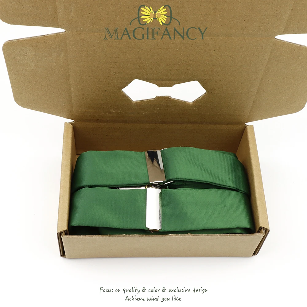 Box Packaging Matte Durable Solid Color Polyester Silk Suspenders with Kid Green Pink Daily Suit Wedding Banquet Accessoriy Gift