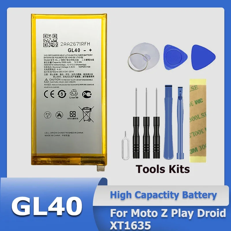 

Brand New GL40 3510mAh For Motorola Moto Z Play ZPlay Droid XT1635-01 XT1635-02 XT1635-03 XT1635 SNN5974A + Tools