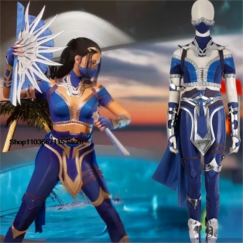 Kitana Cosplay Mortal Kombat 1 Costume Sexy Women Crop Top Pants Full Set Warrior Ninja Uniform Suit Halloween Carnival Party