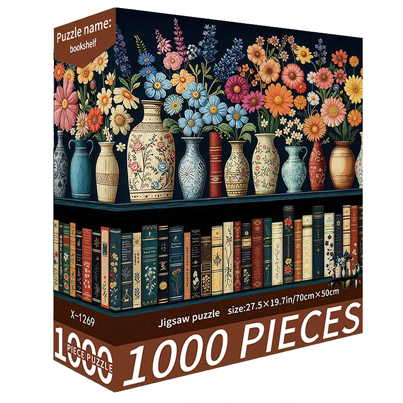 1 box of 1000 pieces Adult Puzzle Bookshelf 70x50cm 27.6x19.7 inches, Mixed Color Puzzle