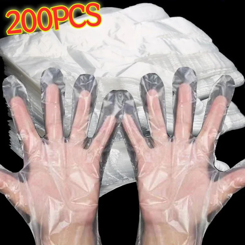 200PCS Transparent Disposable Gloves Moisturizing Hand Care PE Plastic Film Waterproof Gloves Hands Mask Cover Bag SPA Hand Care