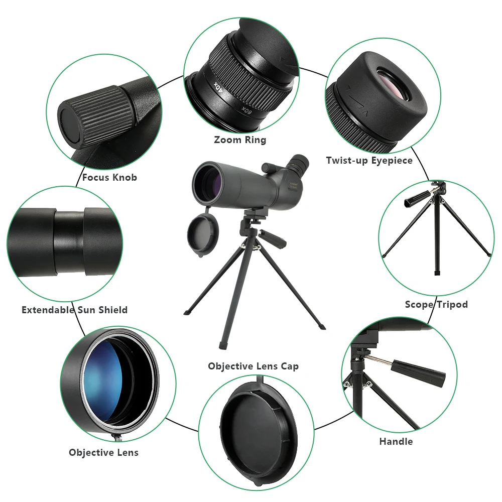 Visionking 20-60x60 Monocular Spotting Scope Zoom Bak4 FMC IP65 Waterproof Powerful Telescope W/Tripod For Camping Birdwatching