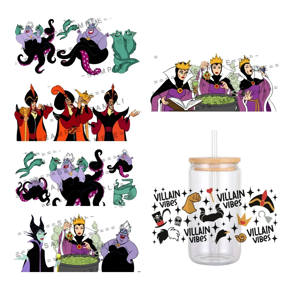 Disney Cartoon Villain Character Pattern UV DTF Transfer Sticker Waterproof Transfers Decals For 16oz Glass Cup Wrap Stickers