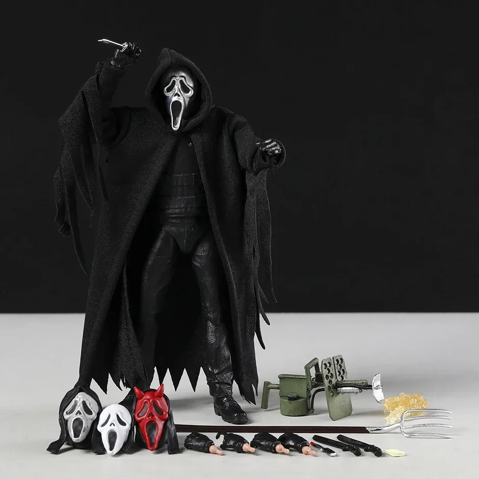 Krzyk Horror Film Urządzenia peryferyjne Zabójca z twarzą ducha Model postaci Zabawka Dekoracja pokoju Ozdoby Halloween Prezenty świąteczne