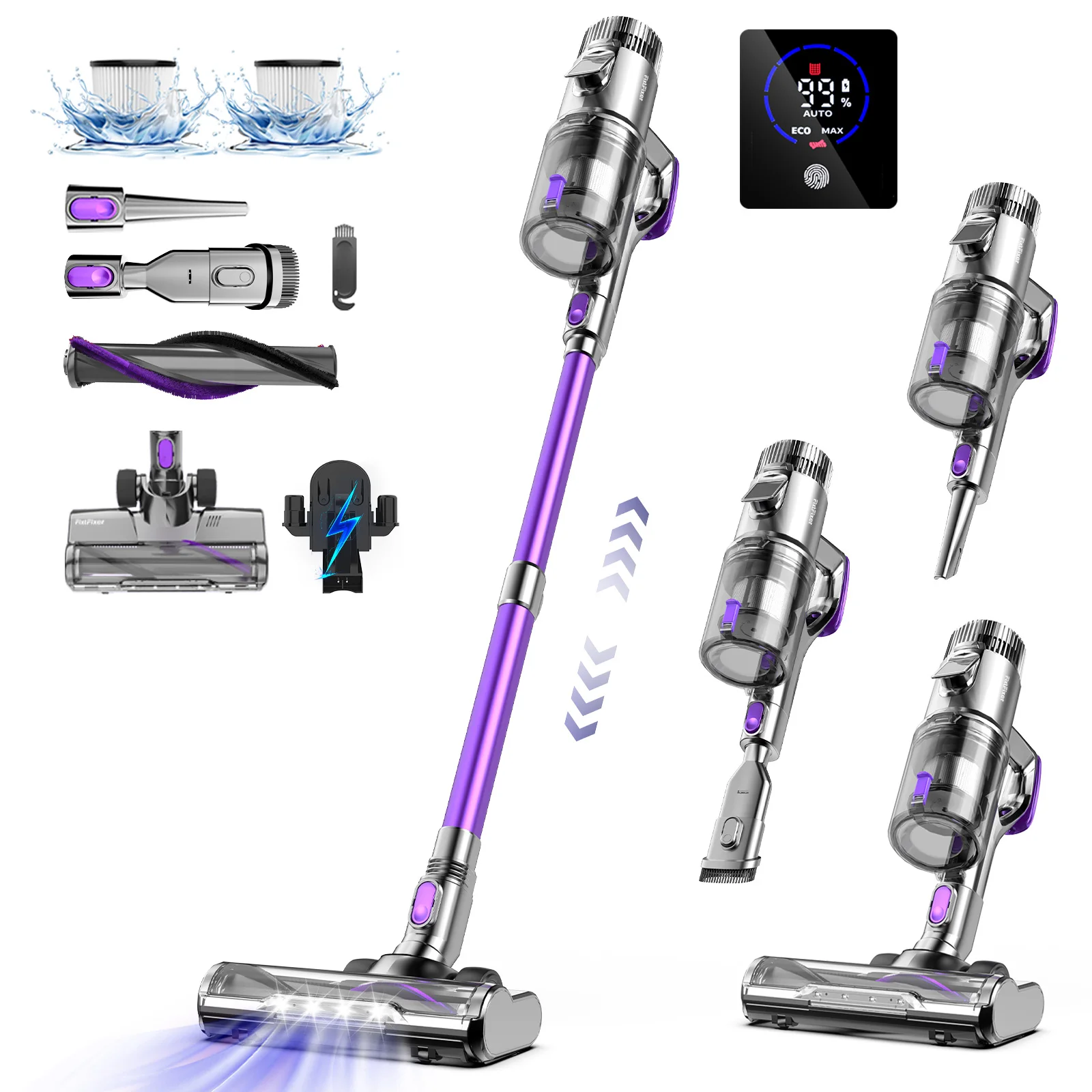 FixtFixer 6-in-1 Vacuum Cleaner Cordless with Anti-Tangle Brush,500W Vacuum Cleaner for Pet Hair, Hard Floors, Carare