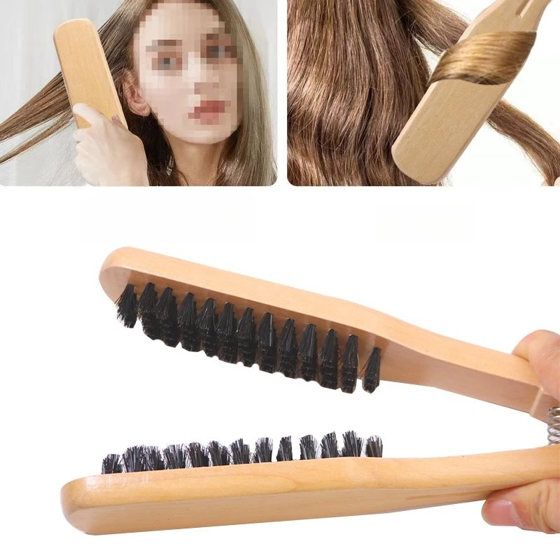 مشط فرش مزدوجة، أداة تصفيف الشعر، مشط احترافي لتصفيف الشعر، فرش مزدوجة خشبية مضادة للكهرباء الساكنة