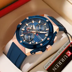 Curren Mode Männer Uhren Top Marke Luxus Silikon Sport uhr Männer Quarz Datum Uhr wasserdichte Armbanduhr Chronograph Uhr