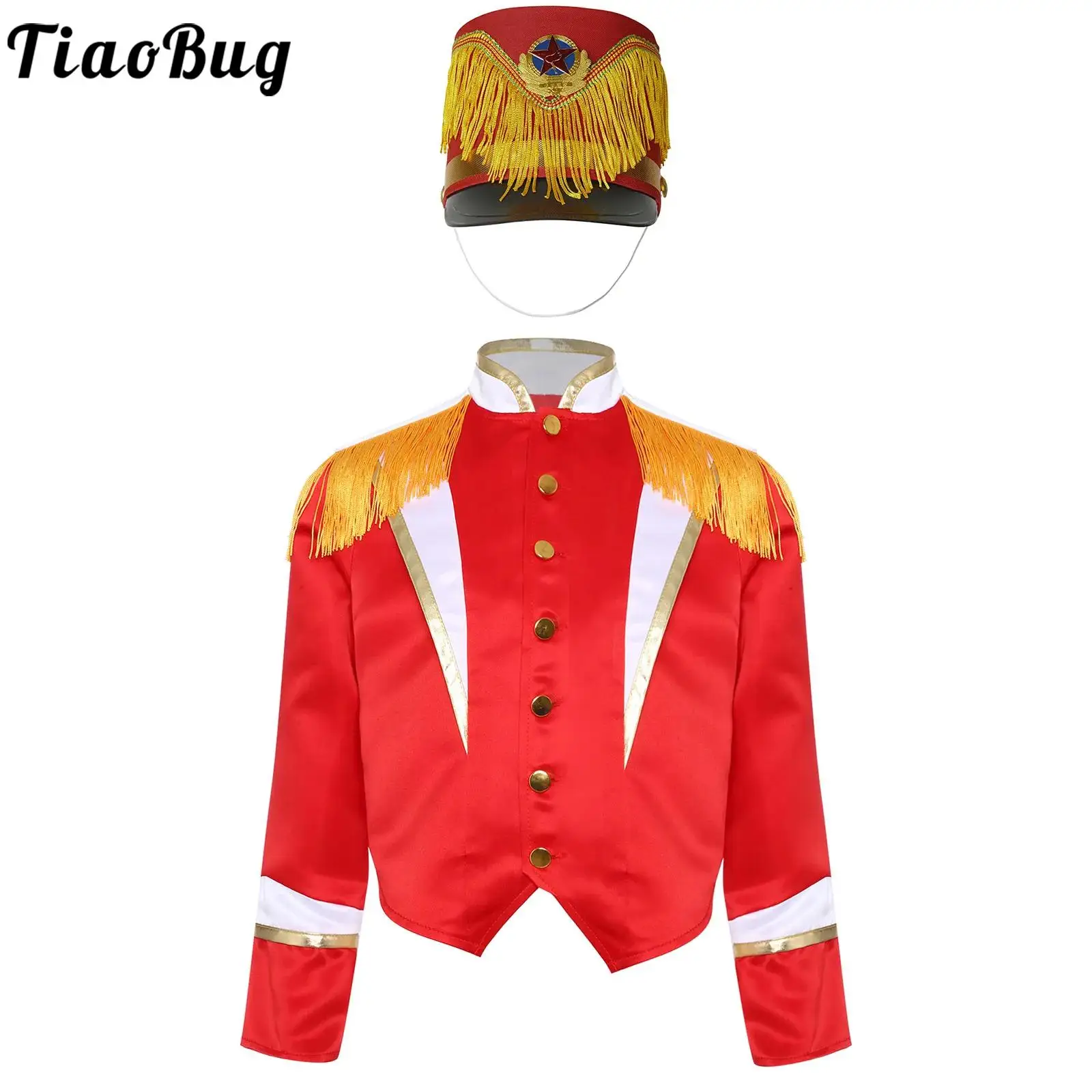 

Dress Up Drum Major Costume for Boys Girls Marching Band Uniform Outfits Jacket and Drum Band Hat for Halloween Carnival Party