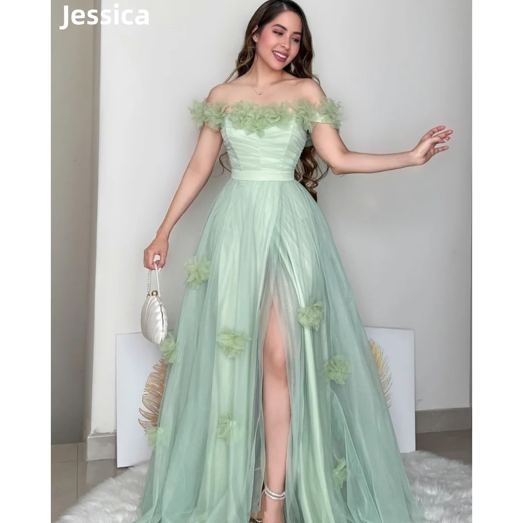 

Jessica Light Green Prom Dresses Sweet Handmade Flowers Evening Dresses Wedding Dress Formal Party Dresses Vestidos De Noche